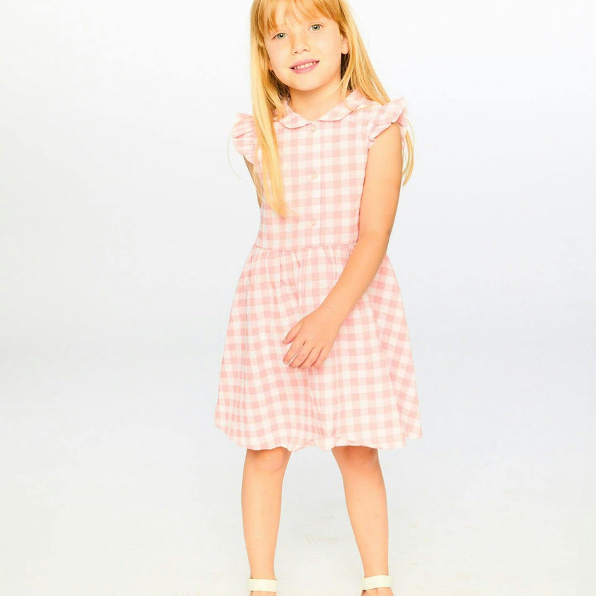 Sleeveless Button Down Dress Pink Gingham