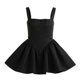 Black Andria Square-Neck Flared Dress