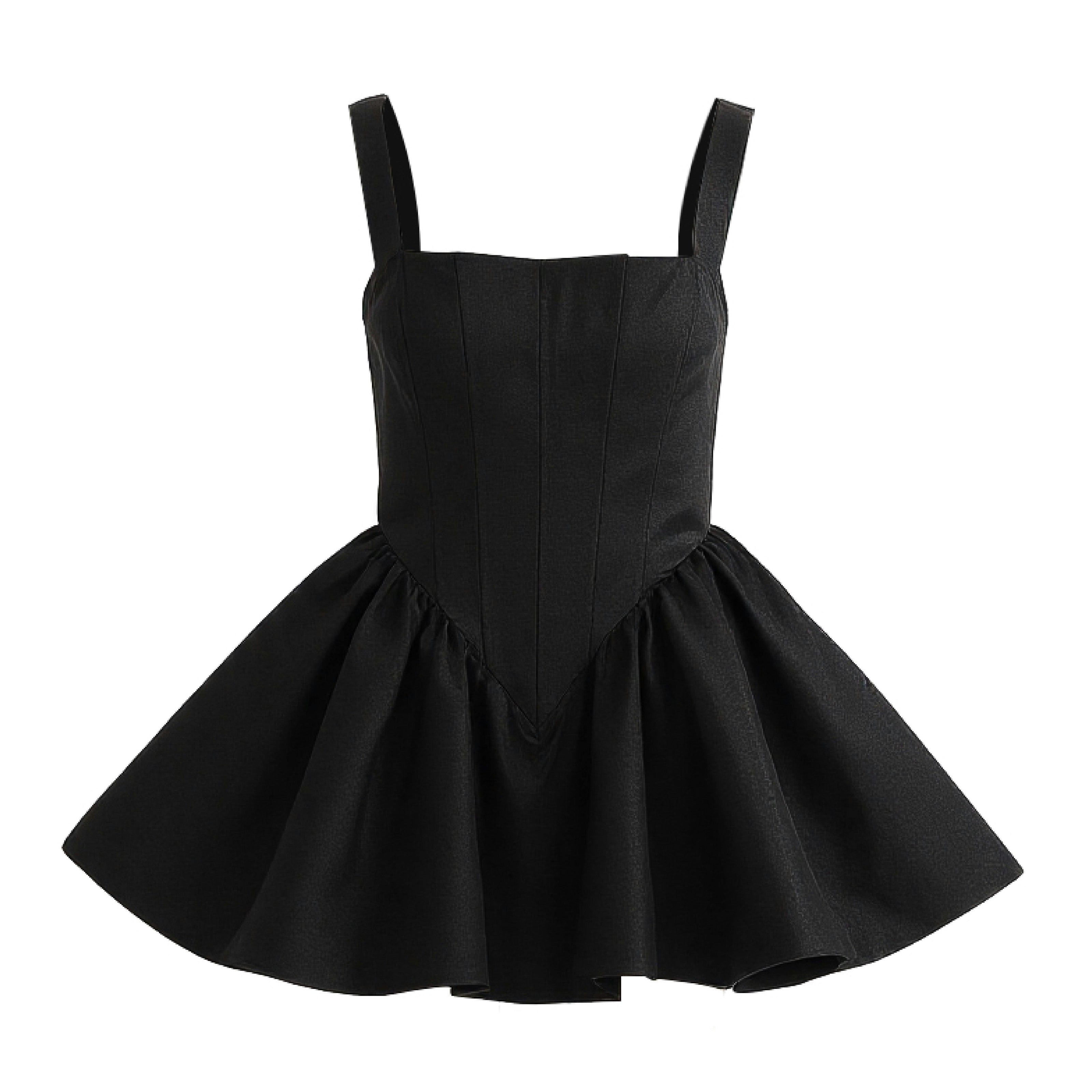 Black Andria Square-Neck Flared Dress