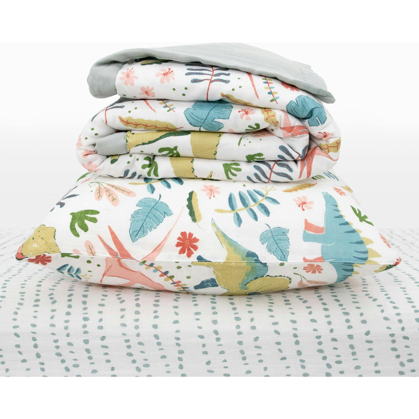 Cotton Muslin Toddler Bedding 3 Piece Set - Boho Dino