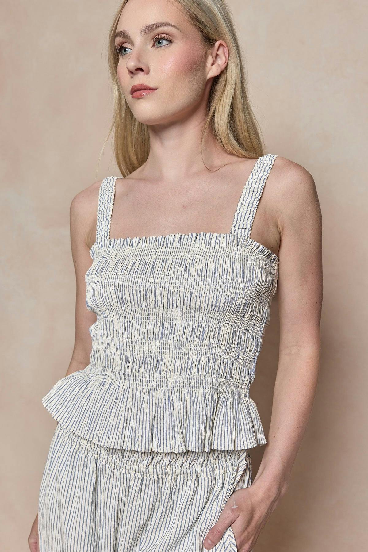 Harley Top in Blue & White Pinstripe