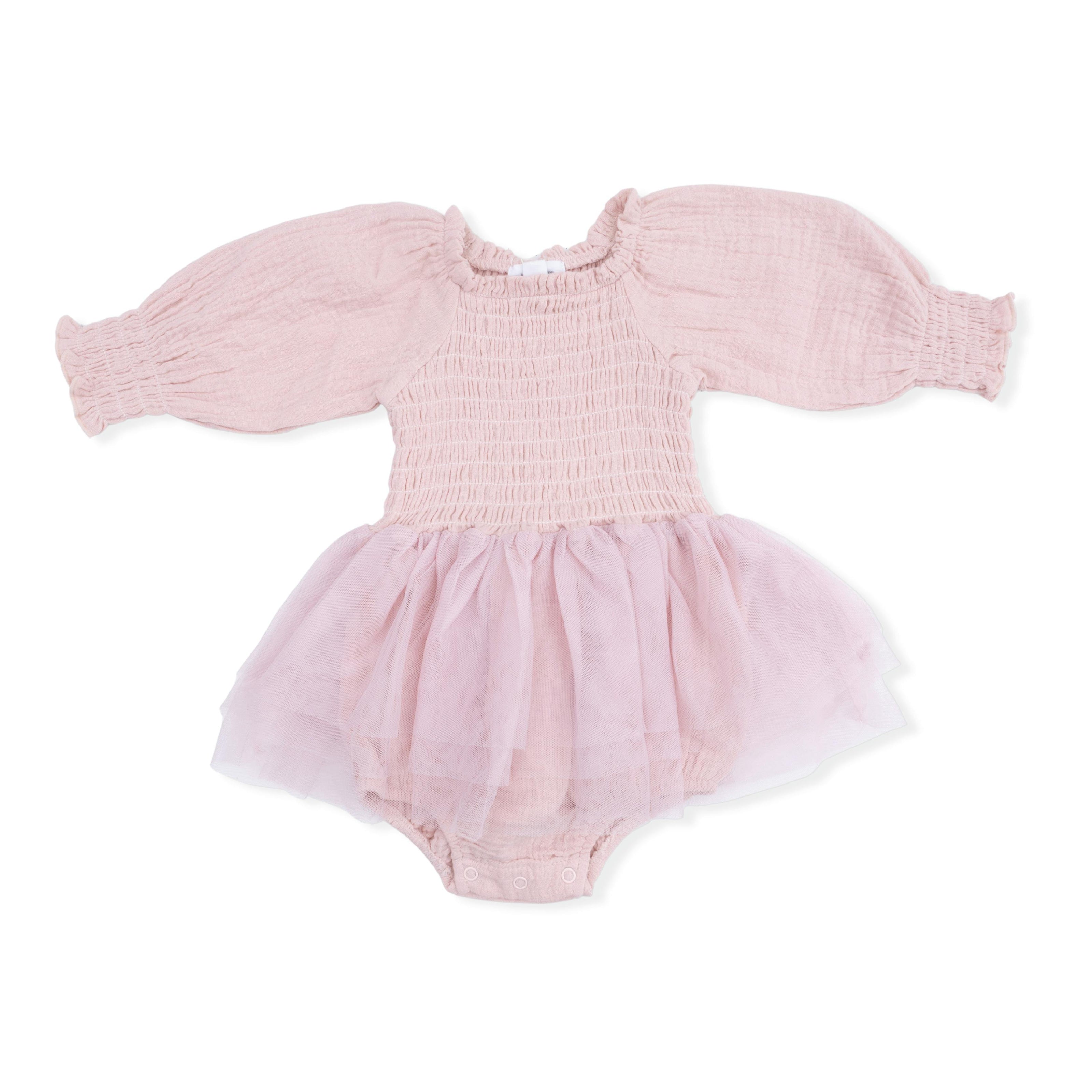 Solid Muslin Lotus - Long Sleeve Smocked Bubble with Tutu