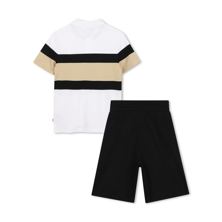 Black & Beige Striped Polo Set