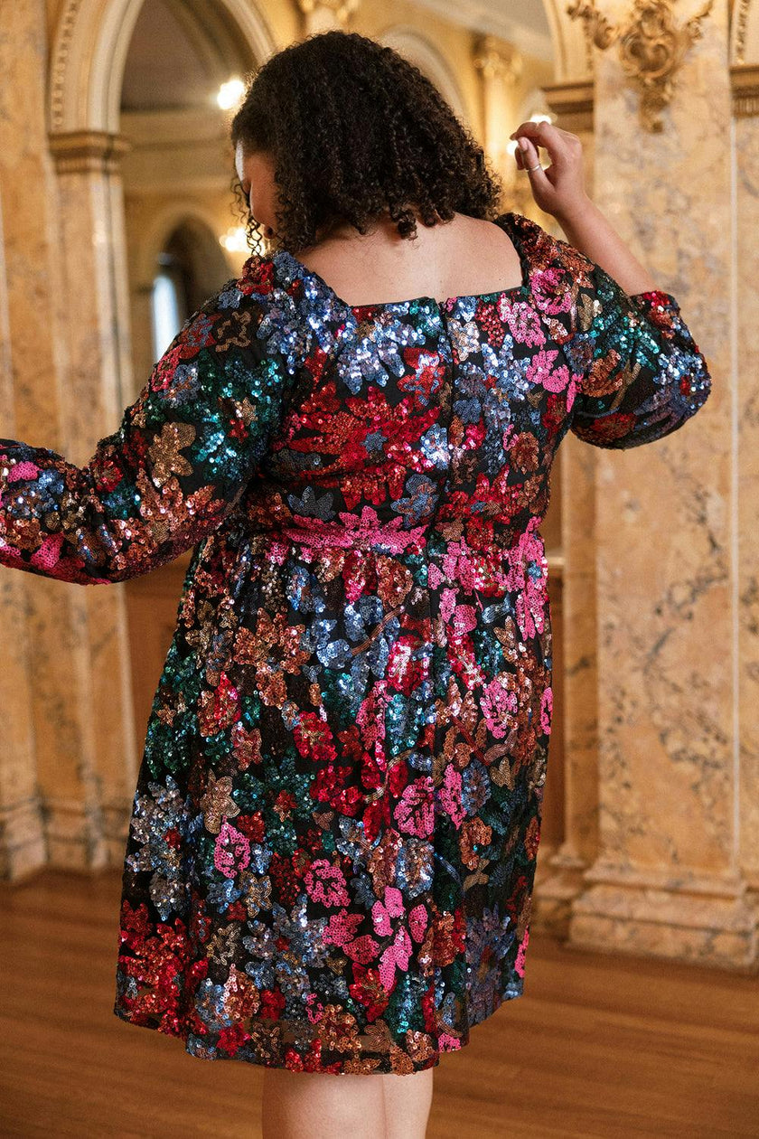 Jewel Dress in Multicolor Bloom Sequin