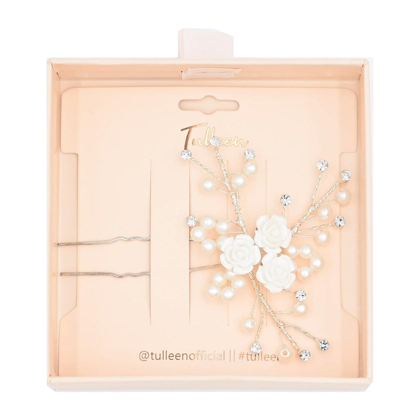 Crystal Blooming Pearl Rose Hair Pin