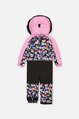 Kids One Piece Play Snowsuit Black Heart Print