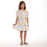 Kids White Rib Knit Dress w/ Ruffle Sleeves