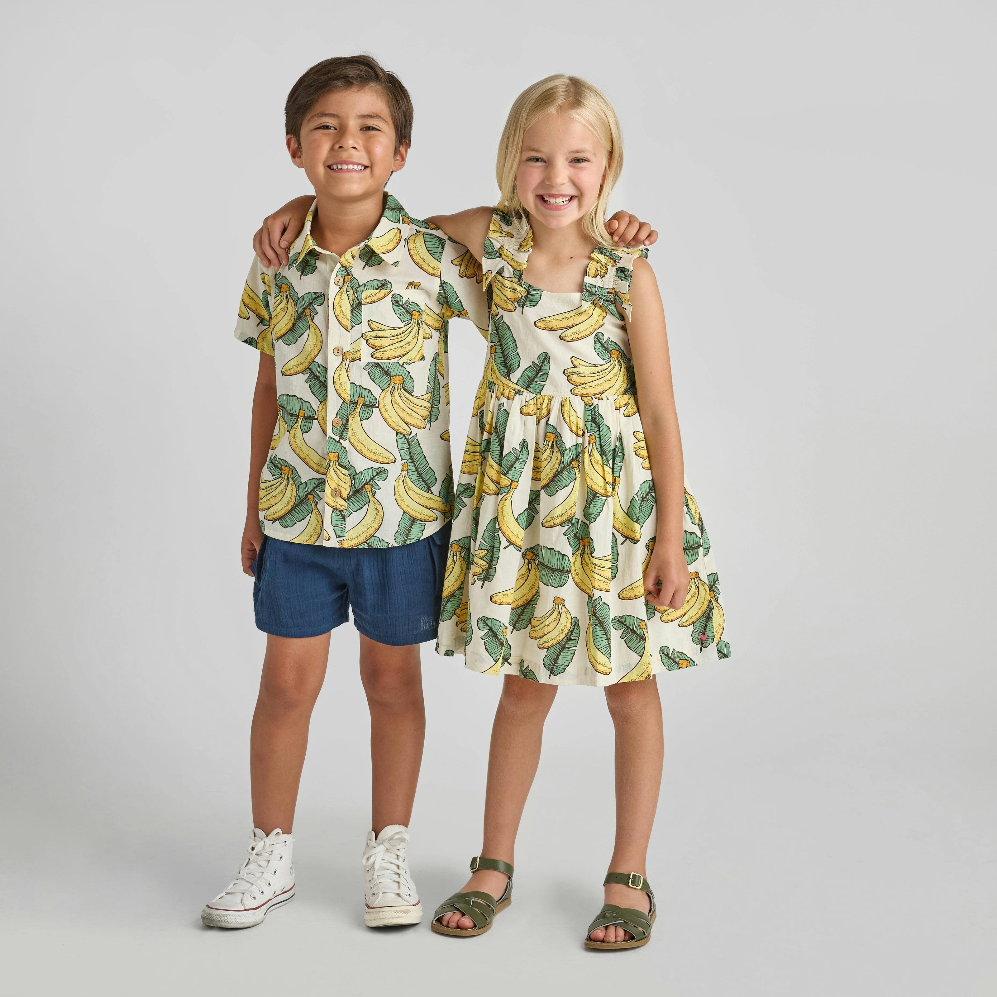 Girls Via Dress - Banana Leaves