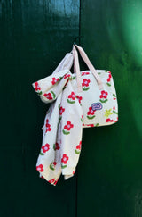 Flower Print Ribbed Cuff Hooded Zipper Raincoat, Pink