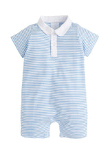Peter Pan Polo Romper - Light Blue Stripe