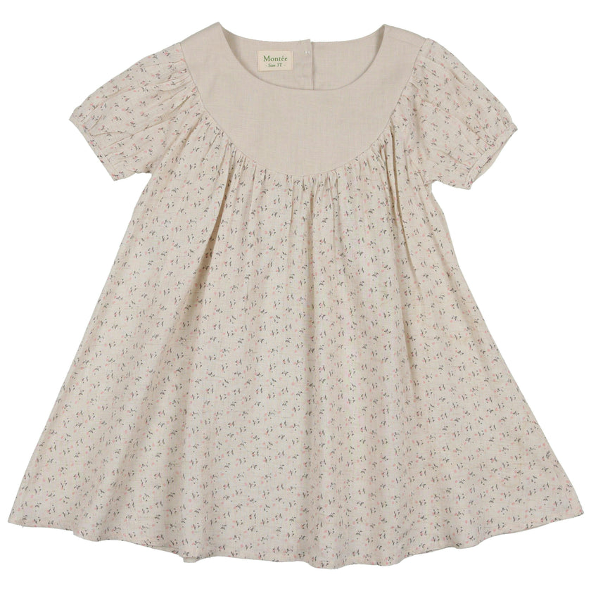 Lemon Blossom Pleated Puff Sleeve Swing Dress