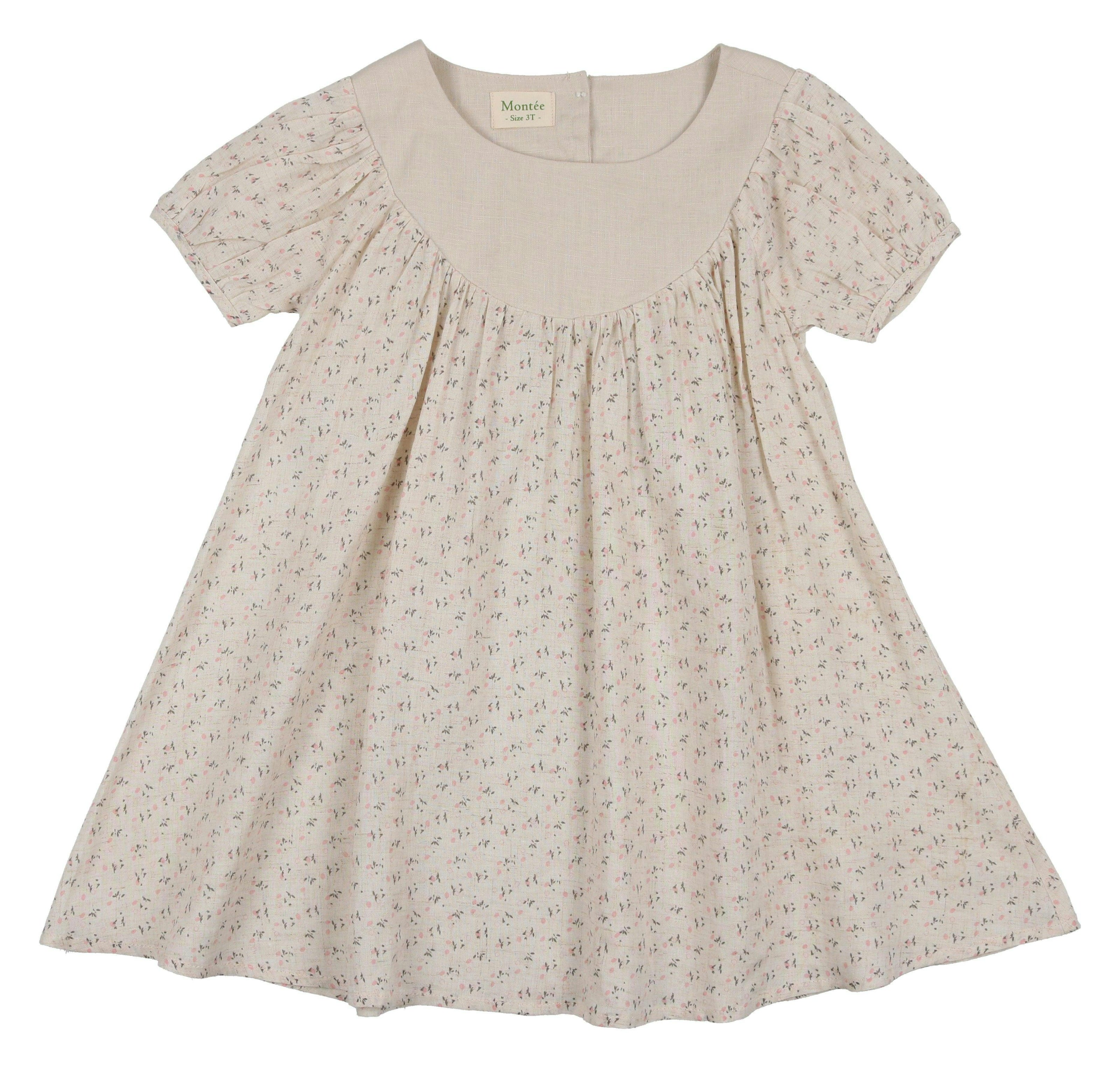 Lemon Blossom Pleated Puff Sleeve Swing Dress