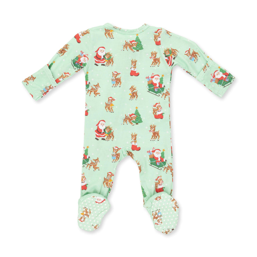 Vintage Reindeer & Santa Uni - 2 Way Zipper Footie