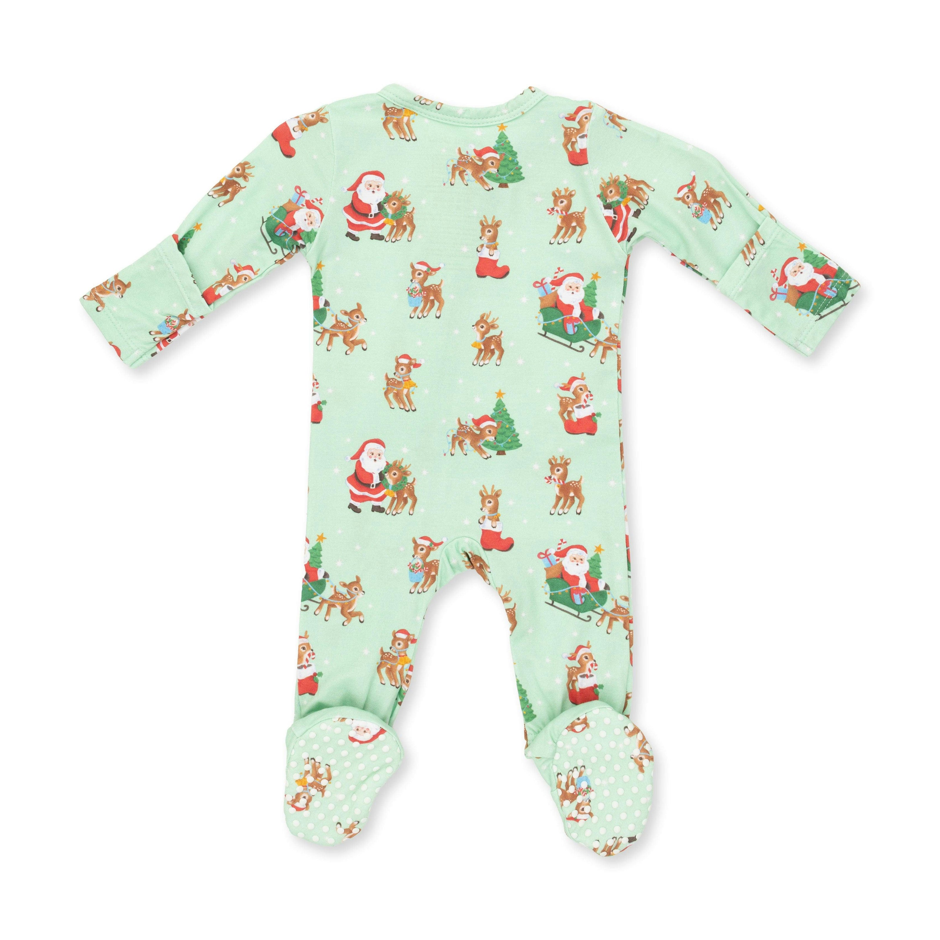 Vintage Reindeer & Santa Uni - 2 Way Zipper Footie