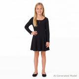 Tween Girls Ribbed Henley Dress | Black