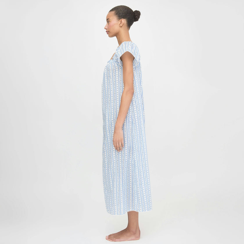 The Therese Nightgown - Blue Petal Stripe