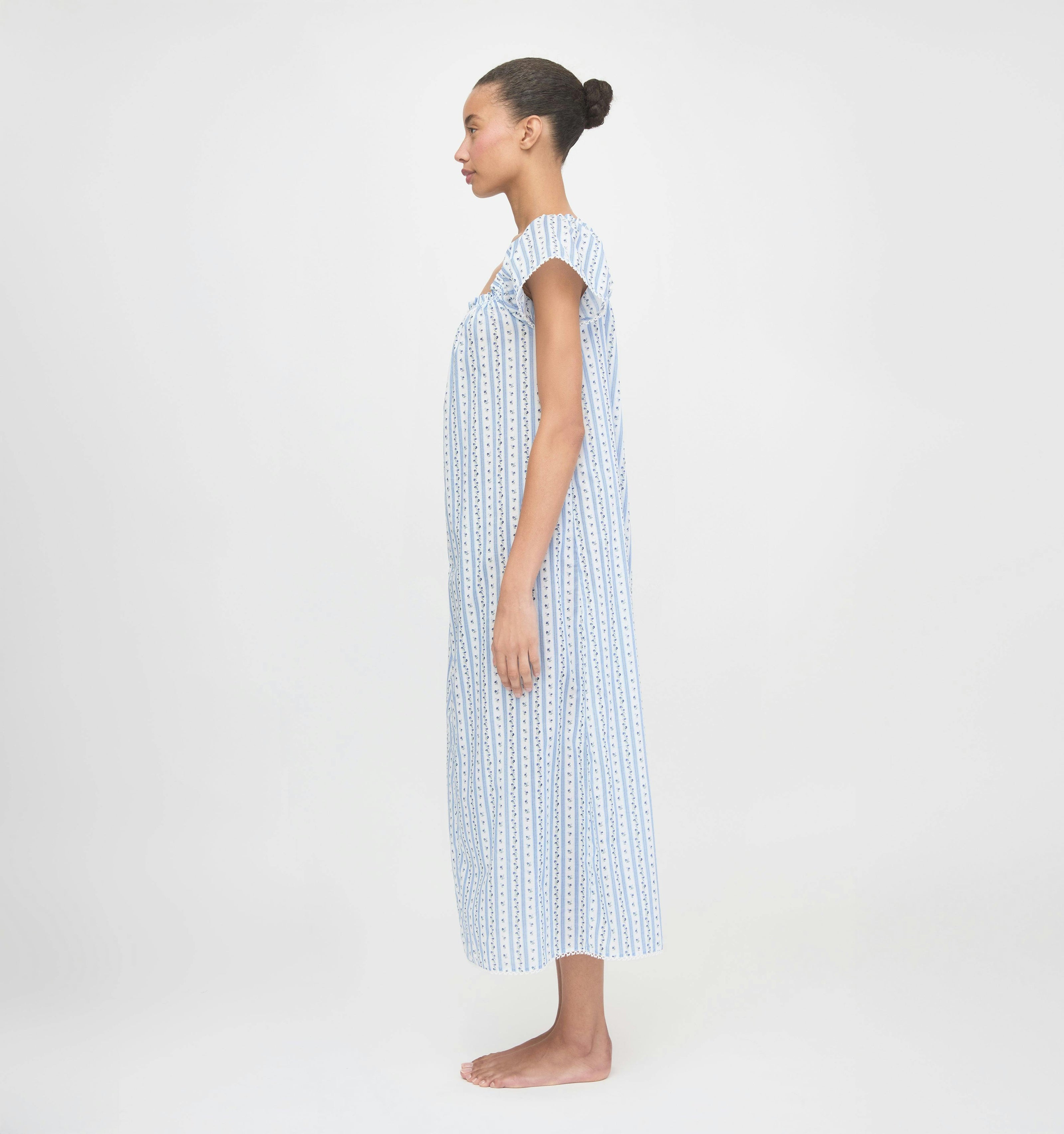 The Therese Nightgown - Blue Petal Stripe
