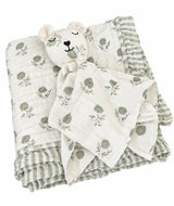 Elle Green Floral Ruffle Quilt 6 Layer Gauze Blanket
