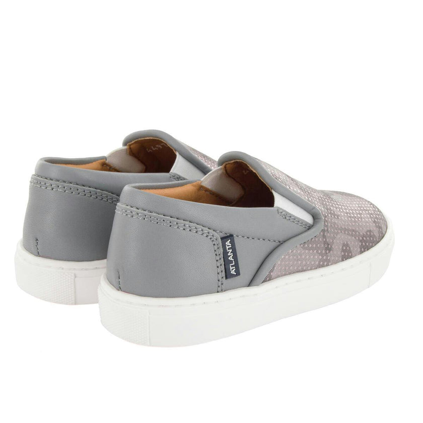 Leather Slip On Sneakers, Grey Snake Effect