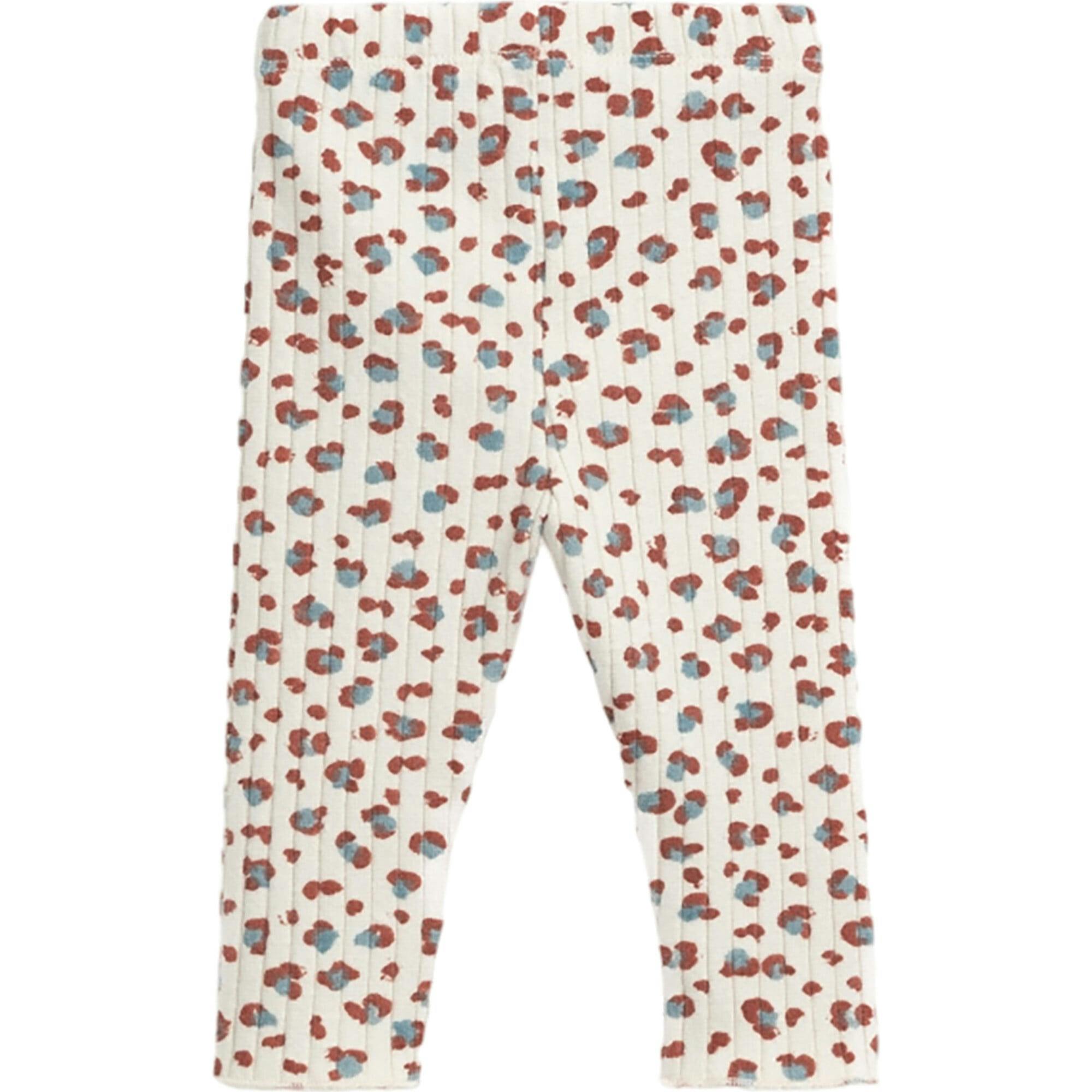 Floral Spot Print Ribbed Elastic Waistband Coconut Button Leggings