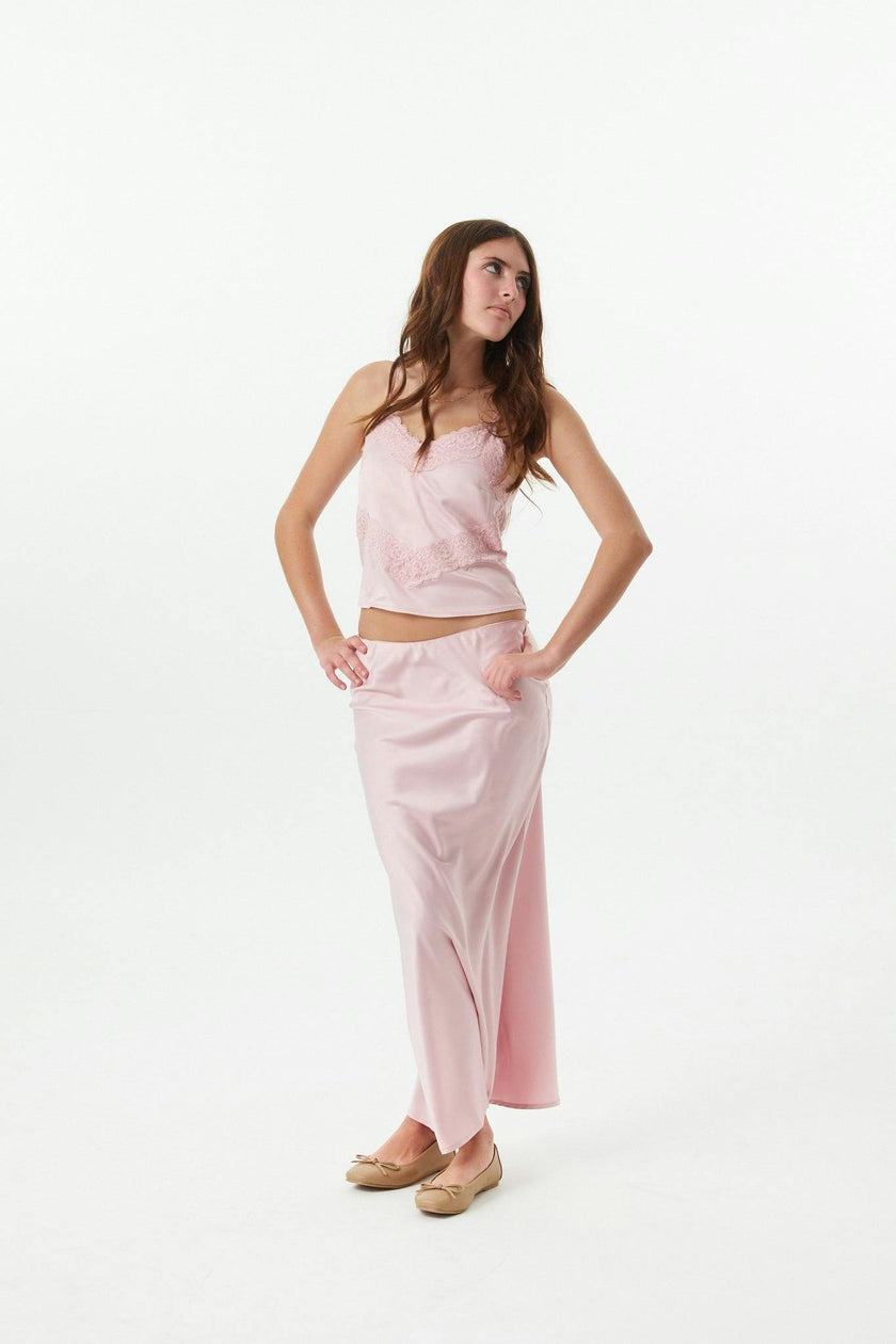 Margot Mauve With Mauve Lace Satin Tank With Lace Trim