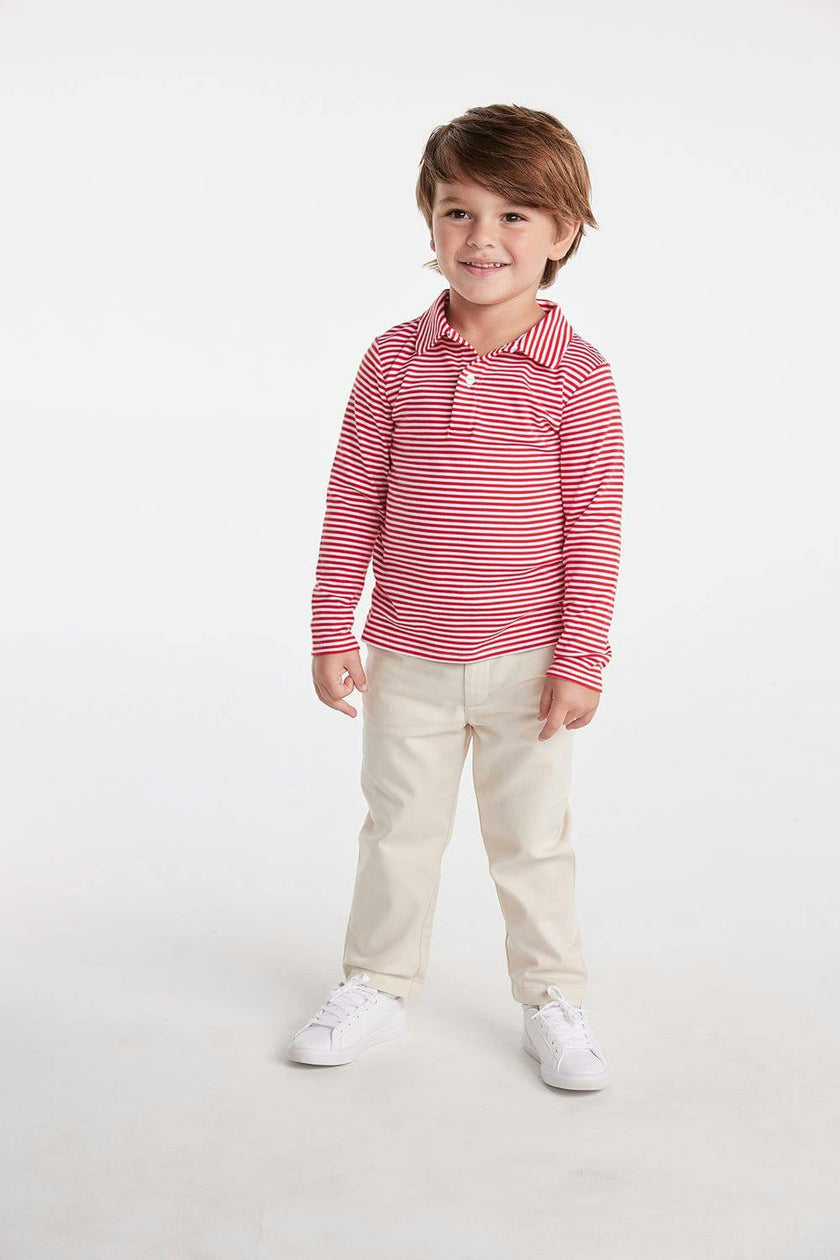 Long Sleeve Polo - Red Stripe