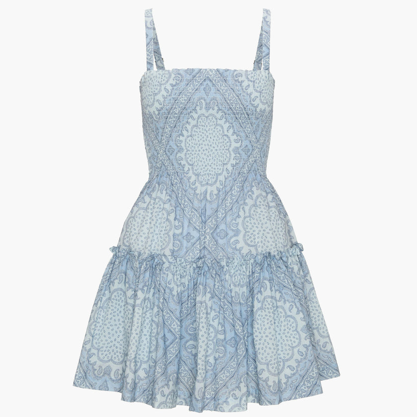 The Seraphina Mini Nap Dress - Dusty Blue Paisley Scarf