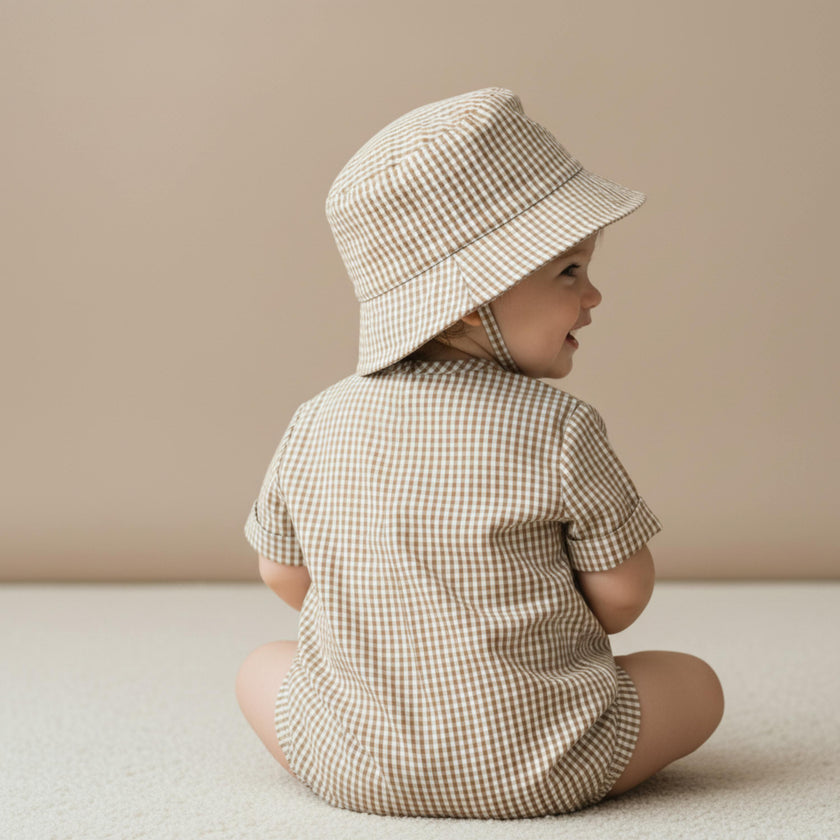 Organic Bucket Sun Hat - Caramel Check