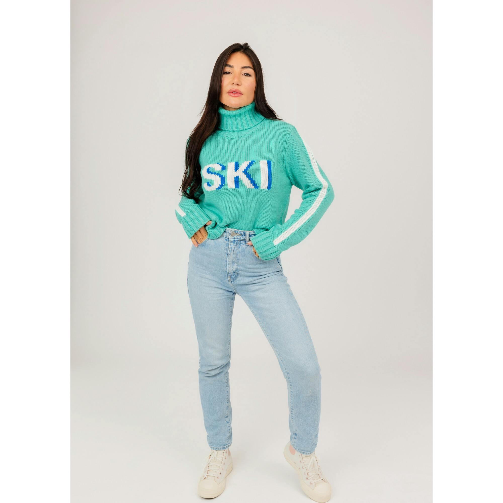 Women's Retro Ski Knit Cropped Turtleneck Sweater