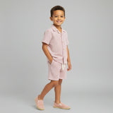Organic Shirt & Shorts Set - Coral Stripes