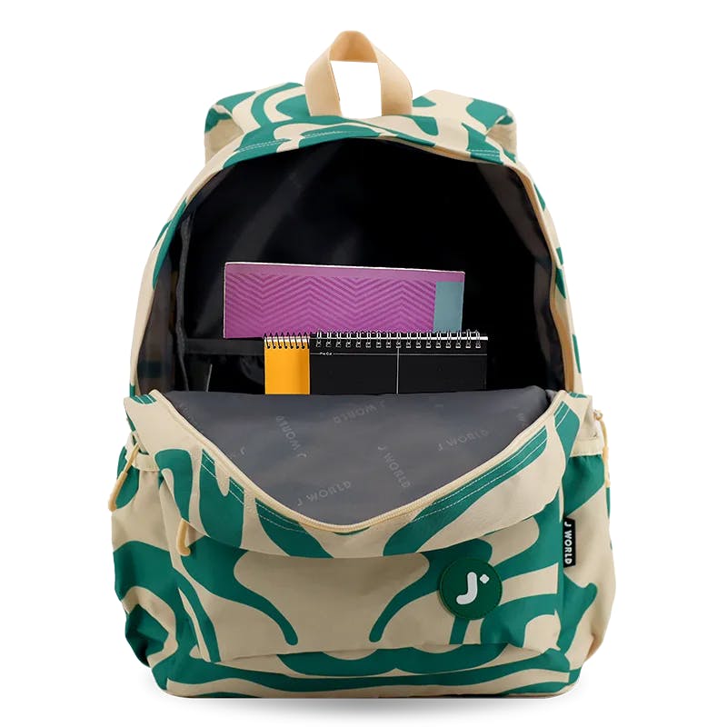 Oz Daypack Backpack with Doodle Large Pencil Case in Green Swirl