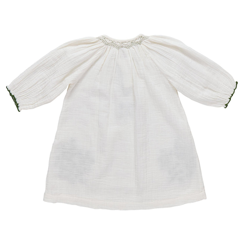 Girls Ava Dress - Green Embroidery