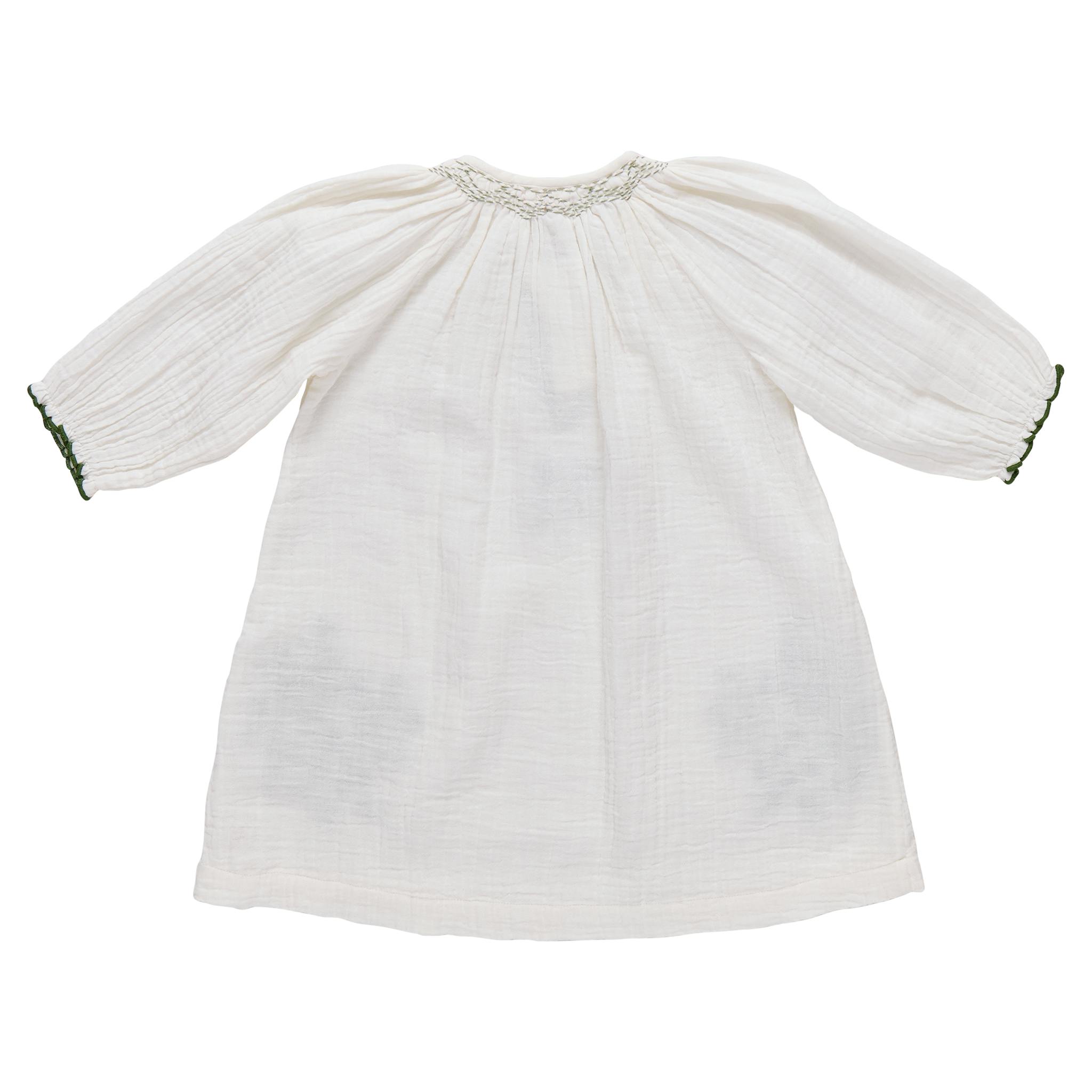 Girls Ava Dress - Green Embroidery