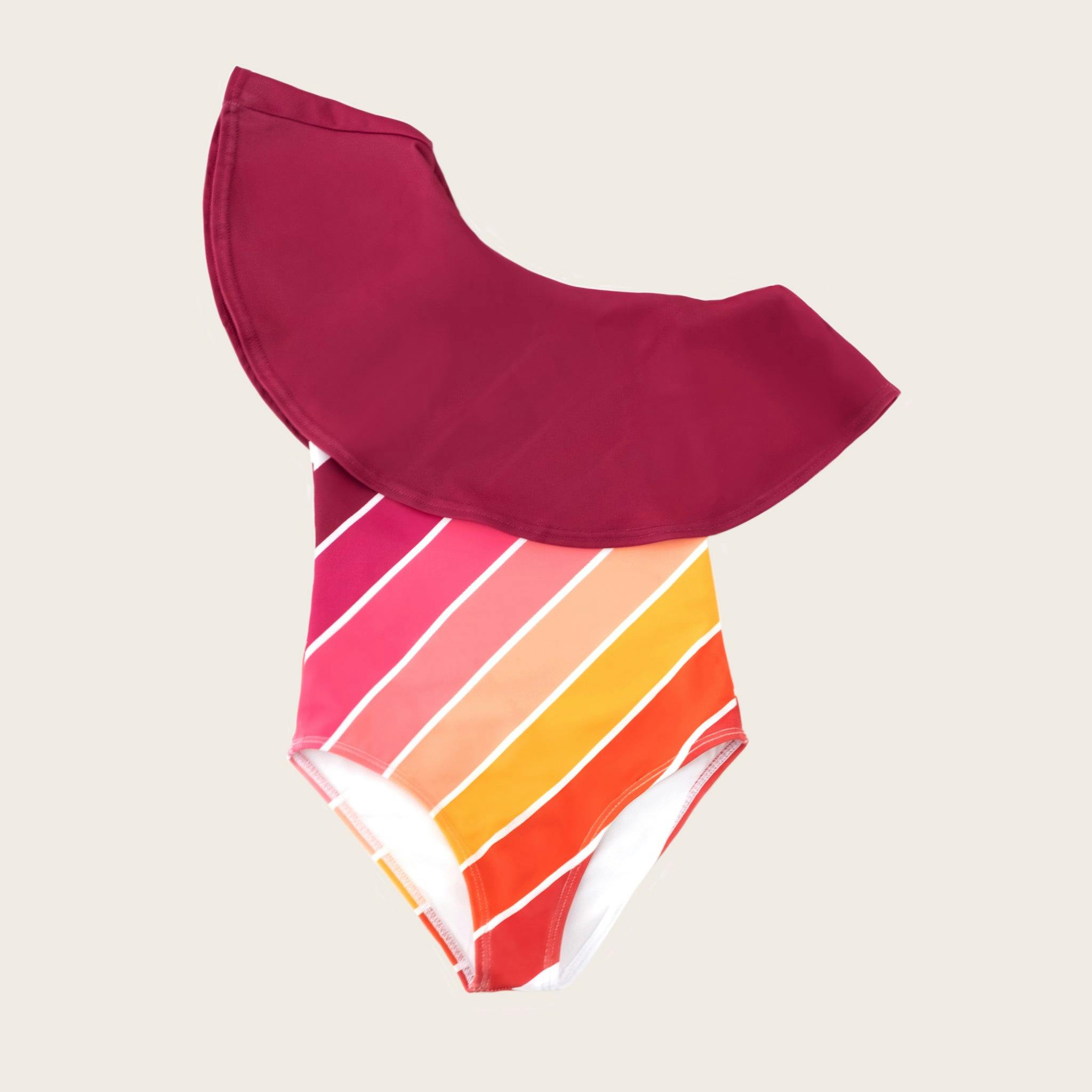 Sunset Beach Rainbow One Shoulder Ruffle