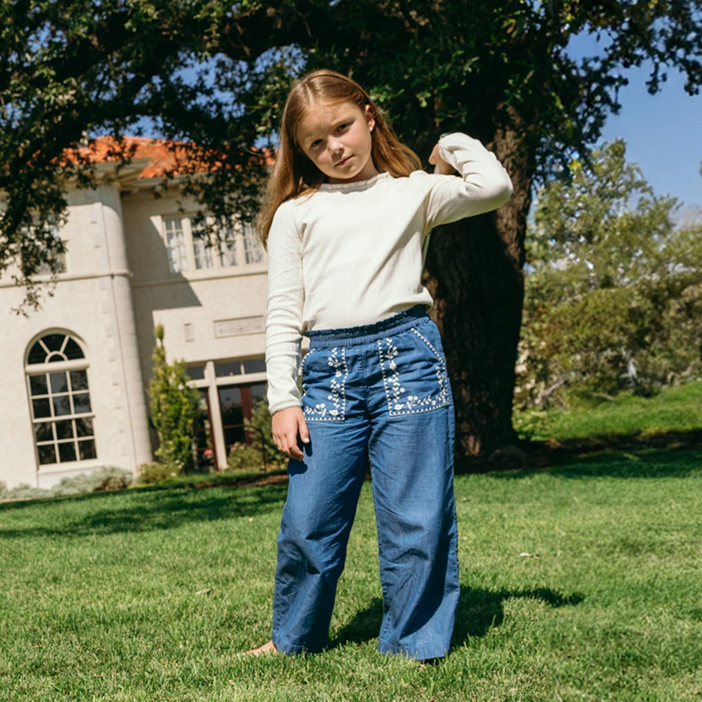 girls cream ruffle pointelle long sleeve shirt
