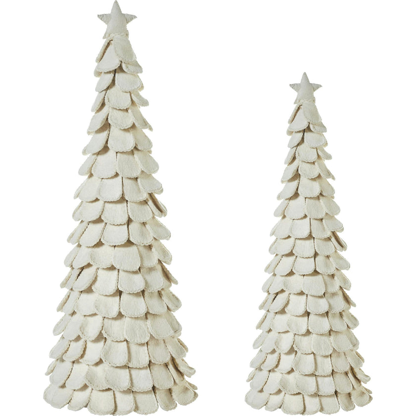 Pair of Handmade Cream Tabletop Christmas Trees Hand Felted Wool- XL- 26" and 36"