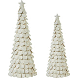 Pair of Handmade Cream Tabletop Christmas Trees in Hand Felted Wool- XL- 26" and 36"