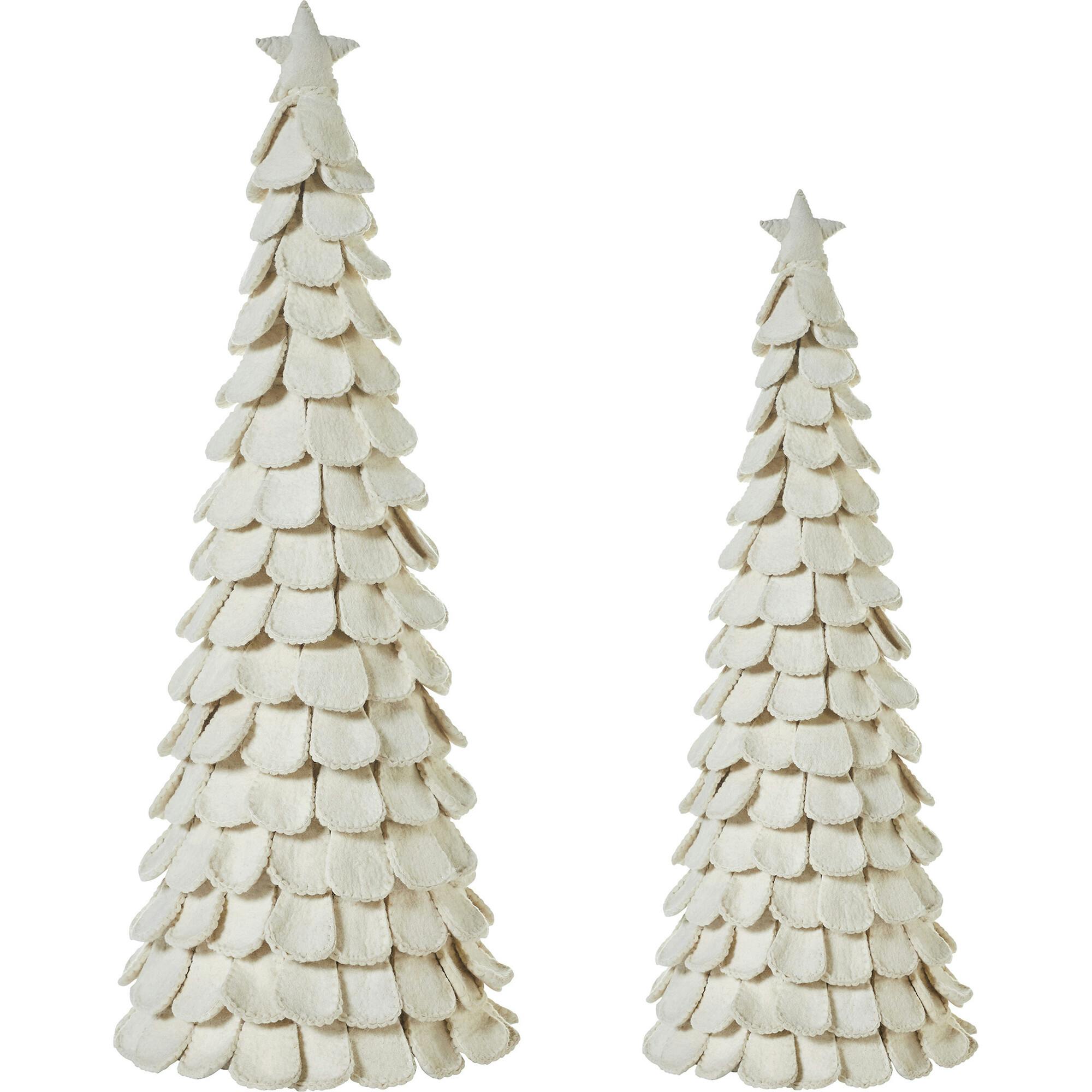 Pair of Handmade Cream Tabletop Christmas Trees in Hand Felted Wool- XL- 26