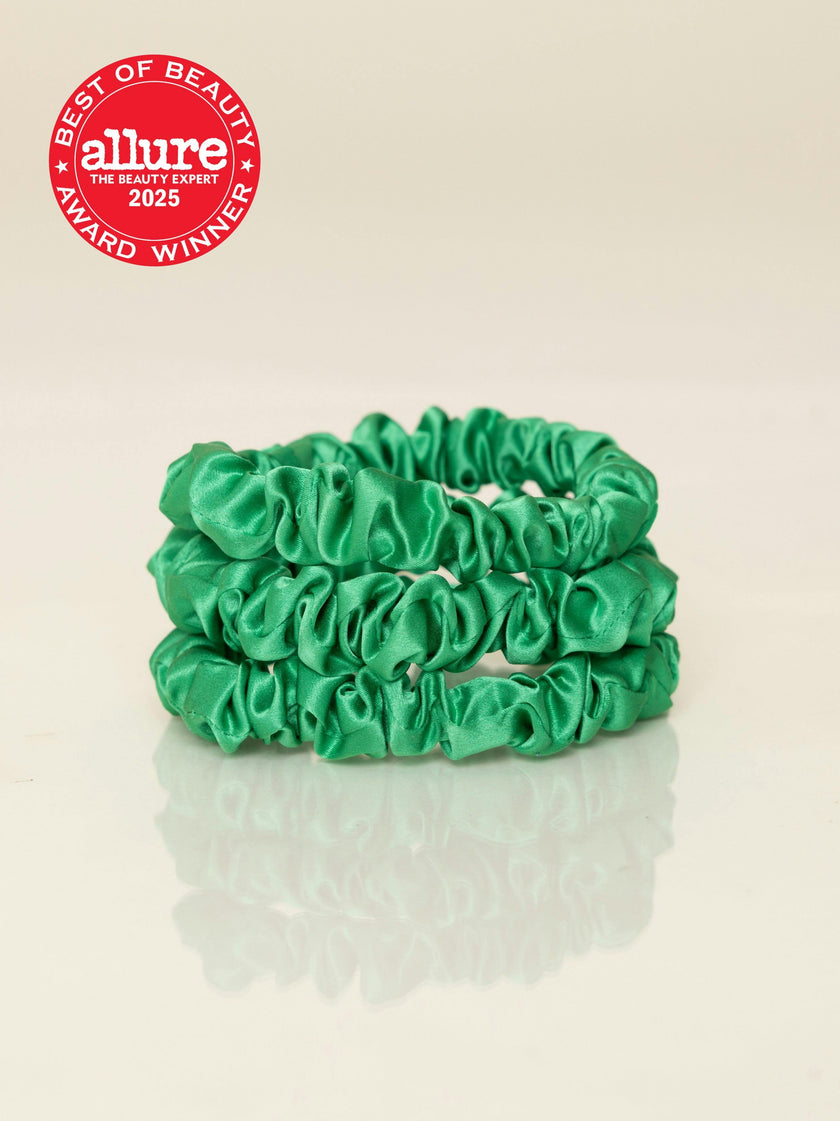 Deep Green Silk Scrunchies