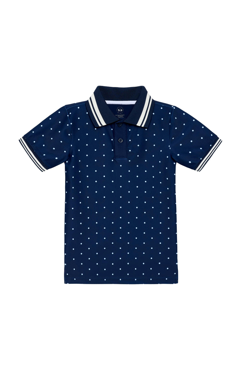 navy polka dot polo shirt