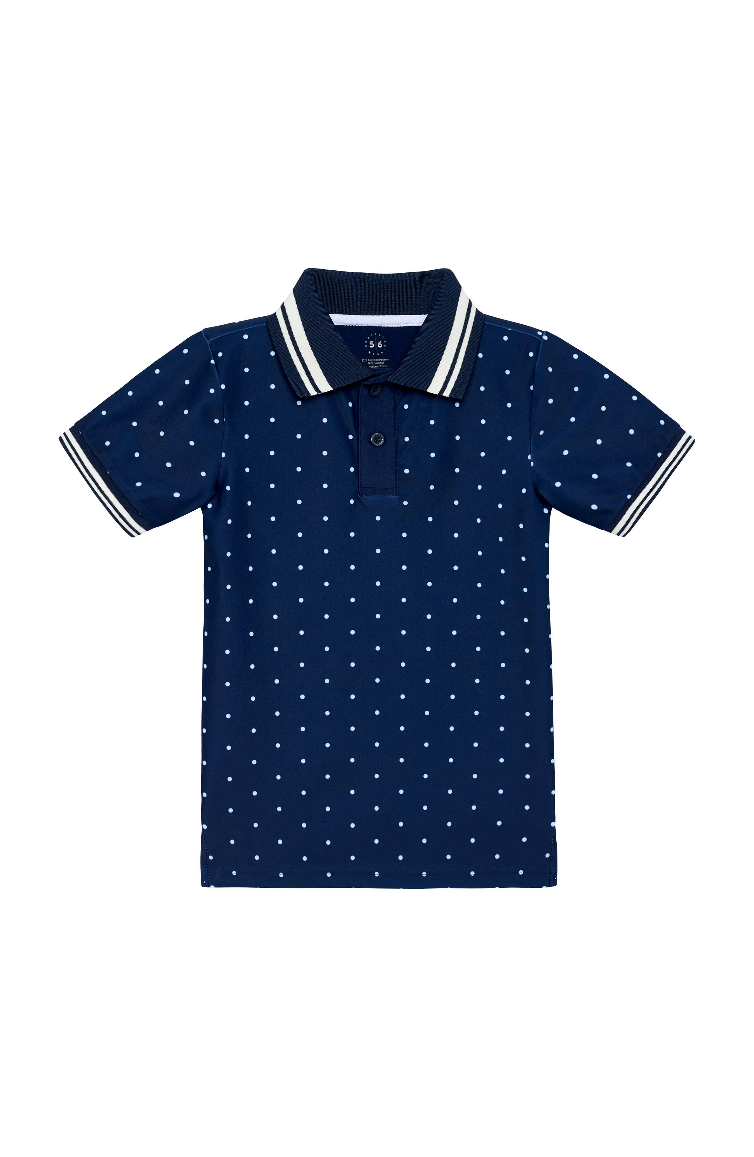 navy polka dot polo shirt