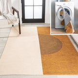 Demie Minimalist Graphic Circle Machine-Washable Area Rug, Brown