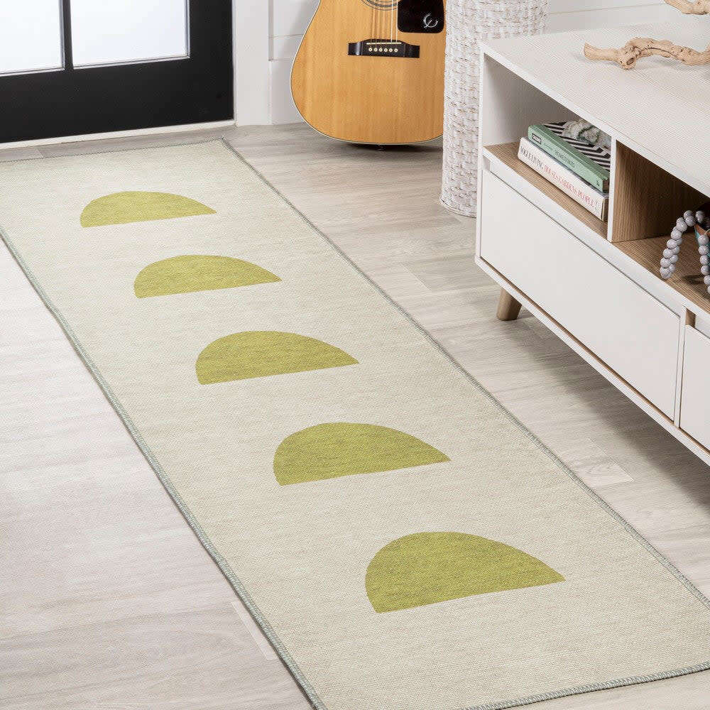 Luola Minimalist Geometric Machine-Washable Area Rug, Yellow