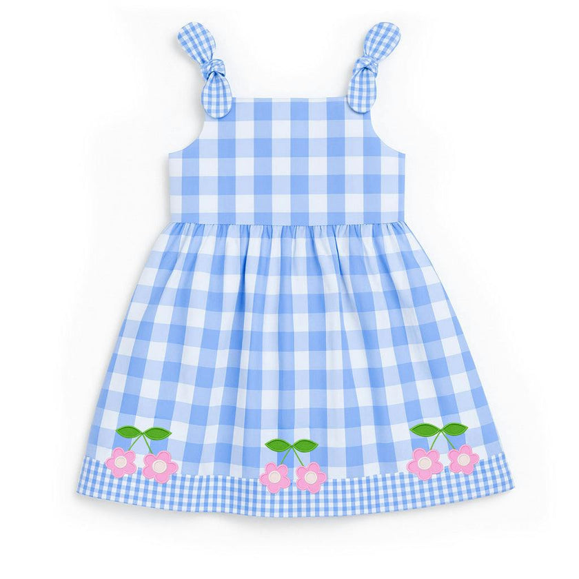 Gingham Dress With Flower Cherries