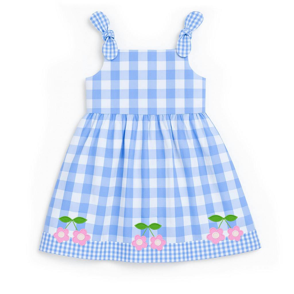 Gingham Dress With Flower Cherries