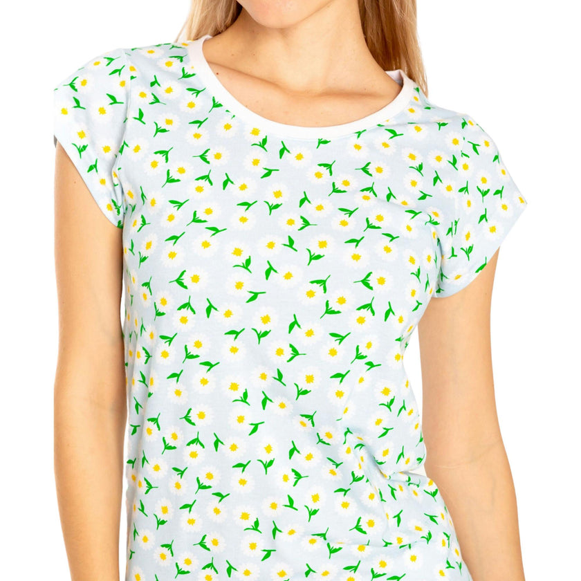 Women's Daisy Jersey Short PJ Set - Blue Organic Stretch Cotton