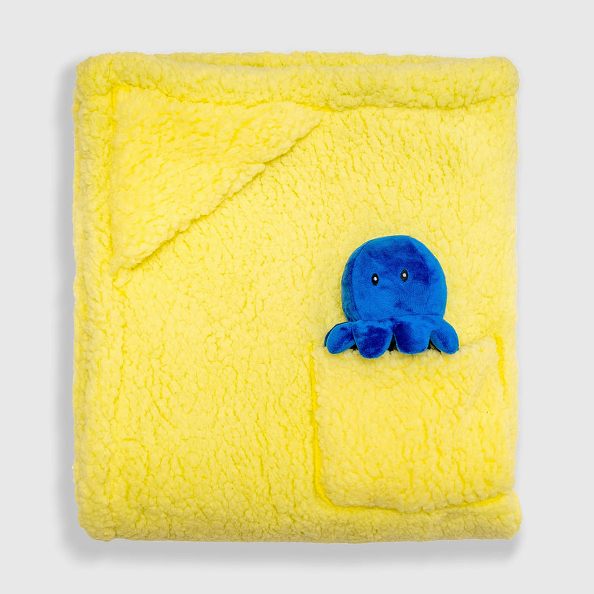 Cozy Switch Blanket – Reversible Sherpa & Glow-in-the-Dark Blanket with Plush Toy Pocket, Glow Sea Critters