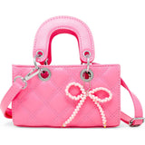 Quilted Rectangle Bow Charm Handbag
