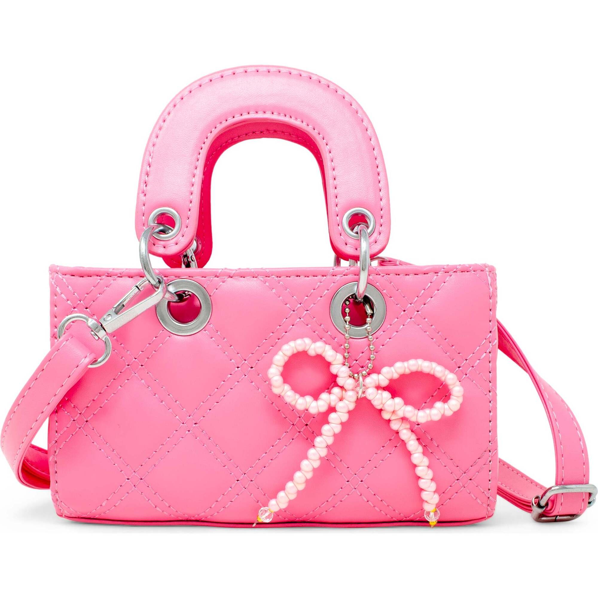 Quilted Rectangle Bow Charm Handbag