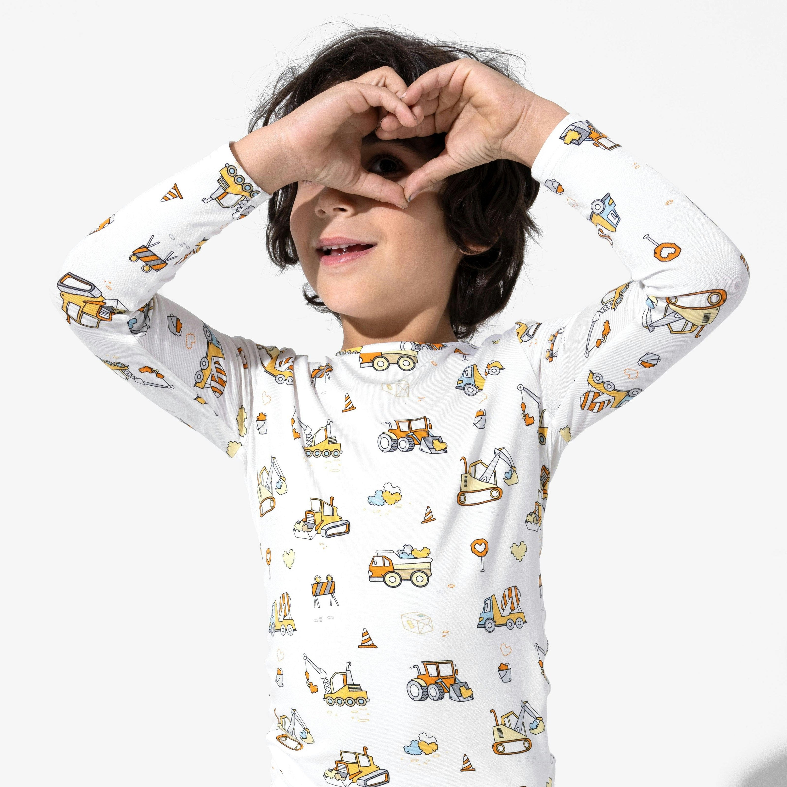 Love Trucks White Bamboo Kids Pajamas